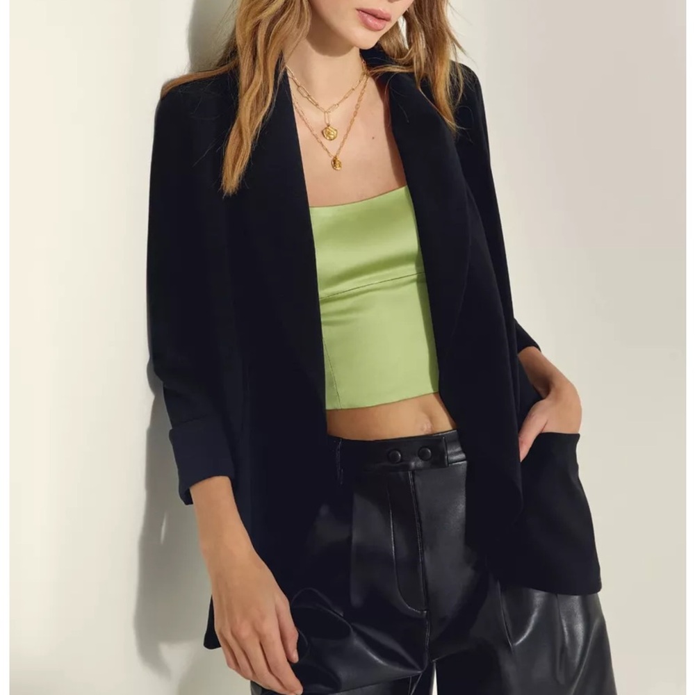 Aritzia Wilfred Chavelier Blazer Black Size 10 Japanese Crepe Pockets Unlined